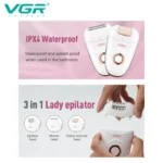 ⁦آلة إزالة الشعر VGR V-739 – 3  مقاومة للماء وضوء مدمج⁩ - الصورة ⁦3⁩